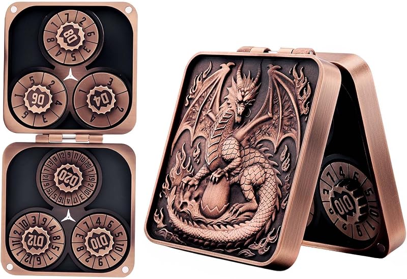 Haxtec Spinner DND Dice, Foldable Magnetic Metal 7-in-1 Rotate Dice Set | Unique Folding Pocket Spin Dice, Compatible with Dungeons and Dragons, Copper RPG Dice, D&D Gifts for Role Playing Games