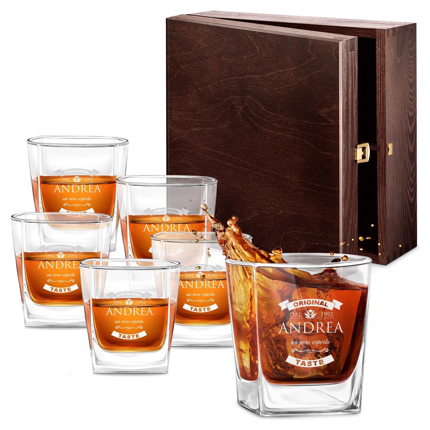 Maverton kit 6 bicchieri in vetro 250 ml - ideali per bourbon whiskey e drink - incisione personalizzata - bicchieri personalizzati - idea compleanno per uomo - pensiero special - original taste