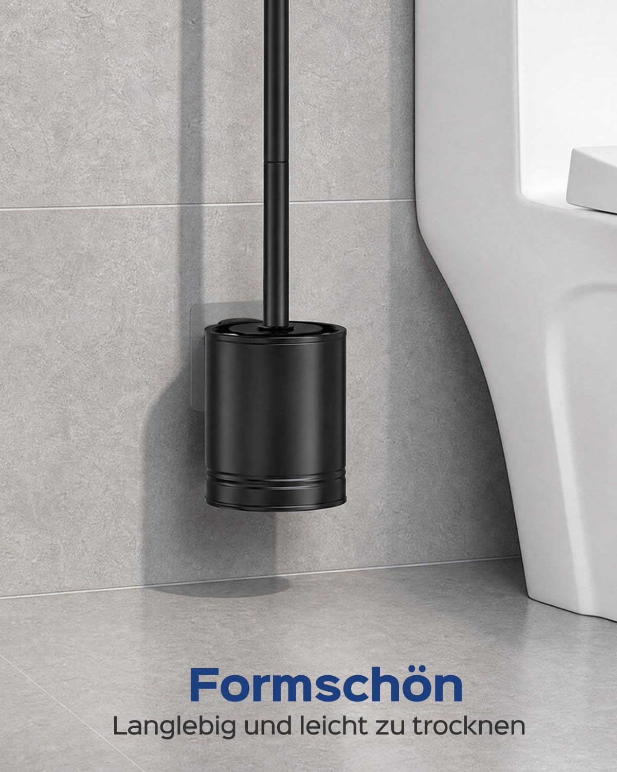 HAMITOR Escobillas De Baño Silicona Acero Inoxidable: Escobilla WC De Pared Negra, Escobilla Baño No Requiere Taladrar Y Es Fácil De Limpiar, Conjunto De Baño con Base De Secador 2 Pack