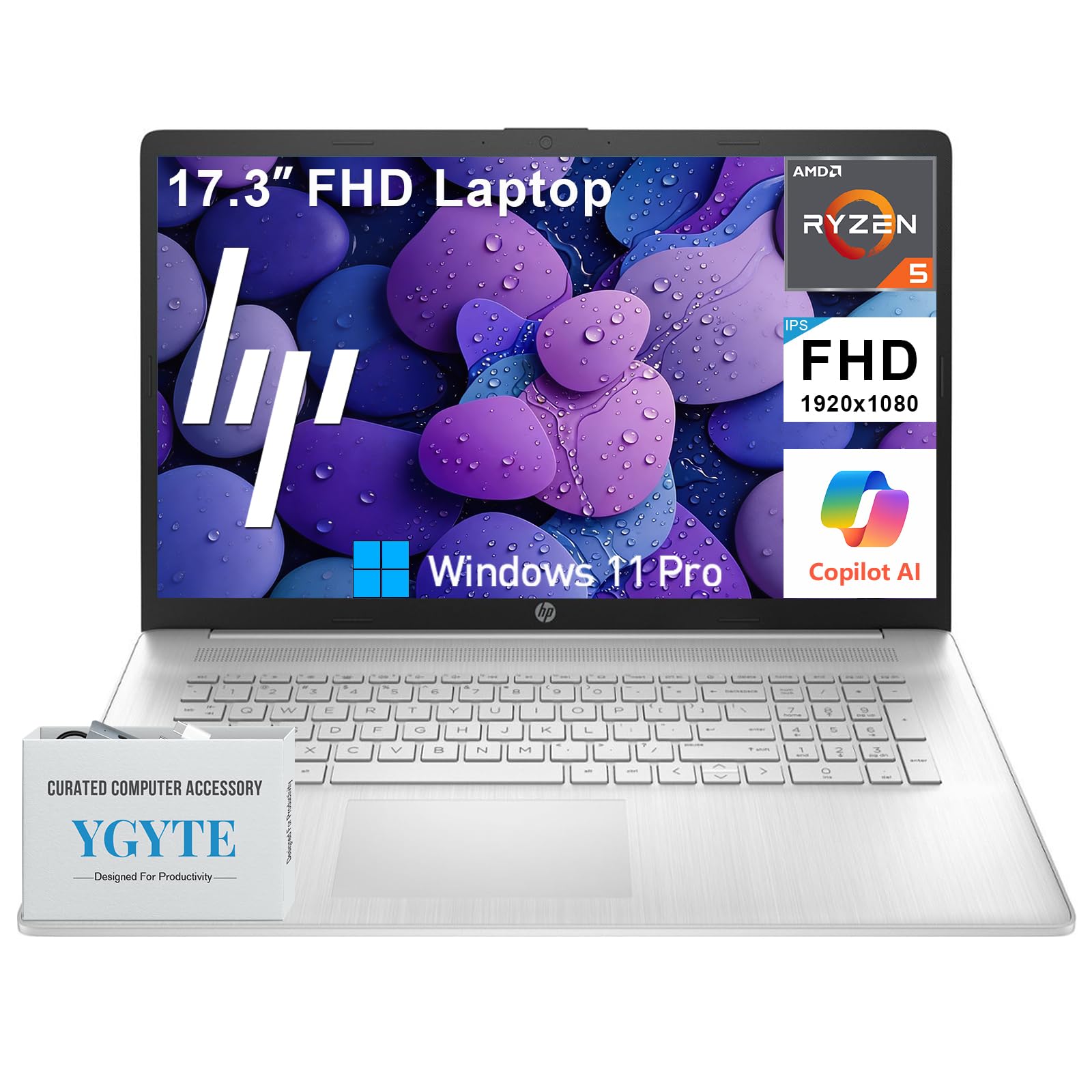 HP 17 Inch Laptop Computer, 17.3 IPS FHD Business Laptop PC, AMD Ryzen 5 7430U 6-Core, 16GB RAM, 256GB SSD, Windows 11 Pro, 10-Key Number Pad, Wi-Fi 6, HDMI, USB-C