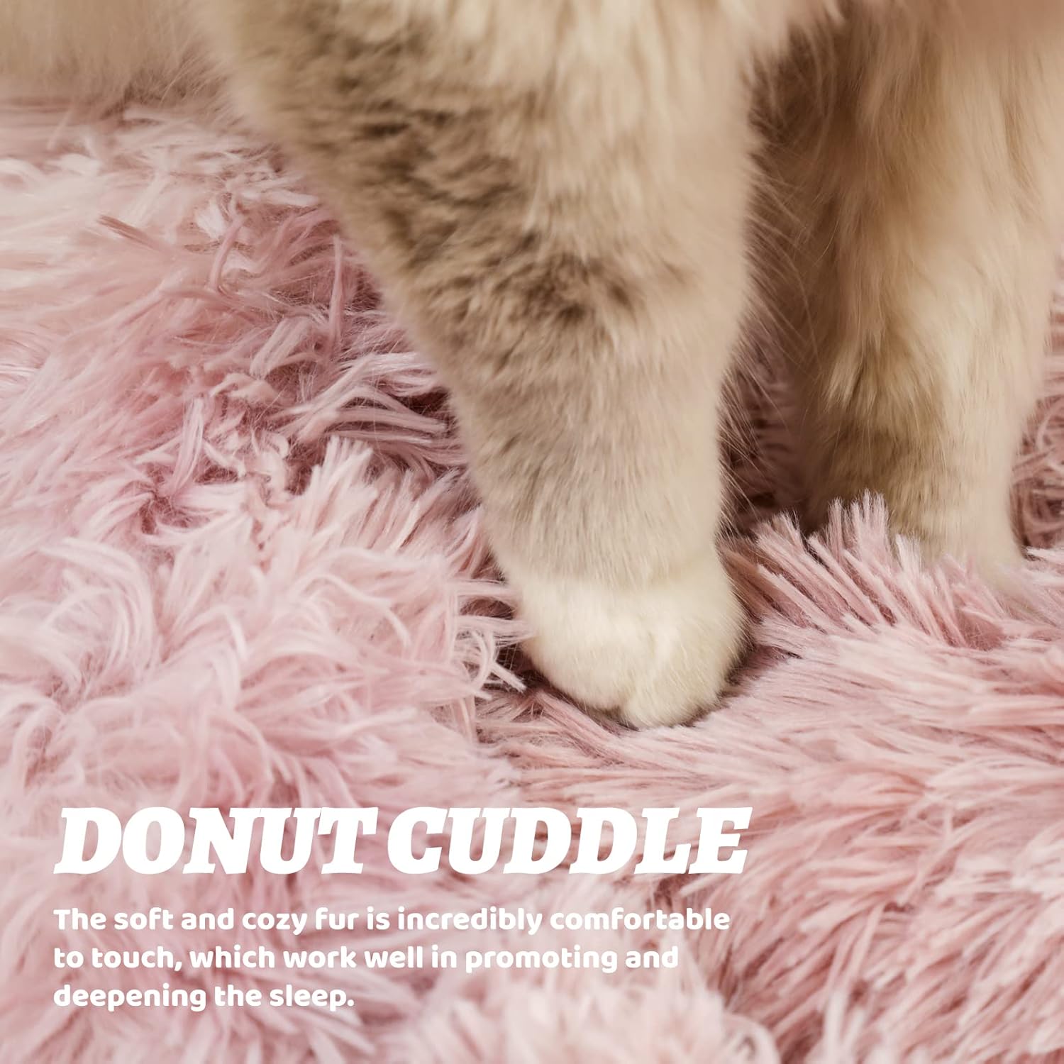 Cat Bed, Dog Bed for Small Dogs &Puppy, Fuzzy Donut Dog Bed with Warm Plush Faux Fur, Anti Anxiety Pet Bed, Calming, Relieve Joints and Improve Sleep, Washable - Pink, 24" x 24"