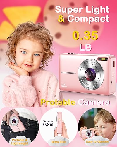 Miniatura 5 de Cámara digital 2024 FHD 1080P 44MP para fotografía, cámara digital de apuntar y disparar para niños con tarjeta de 32 GB, zoom 16X, antivibración,
