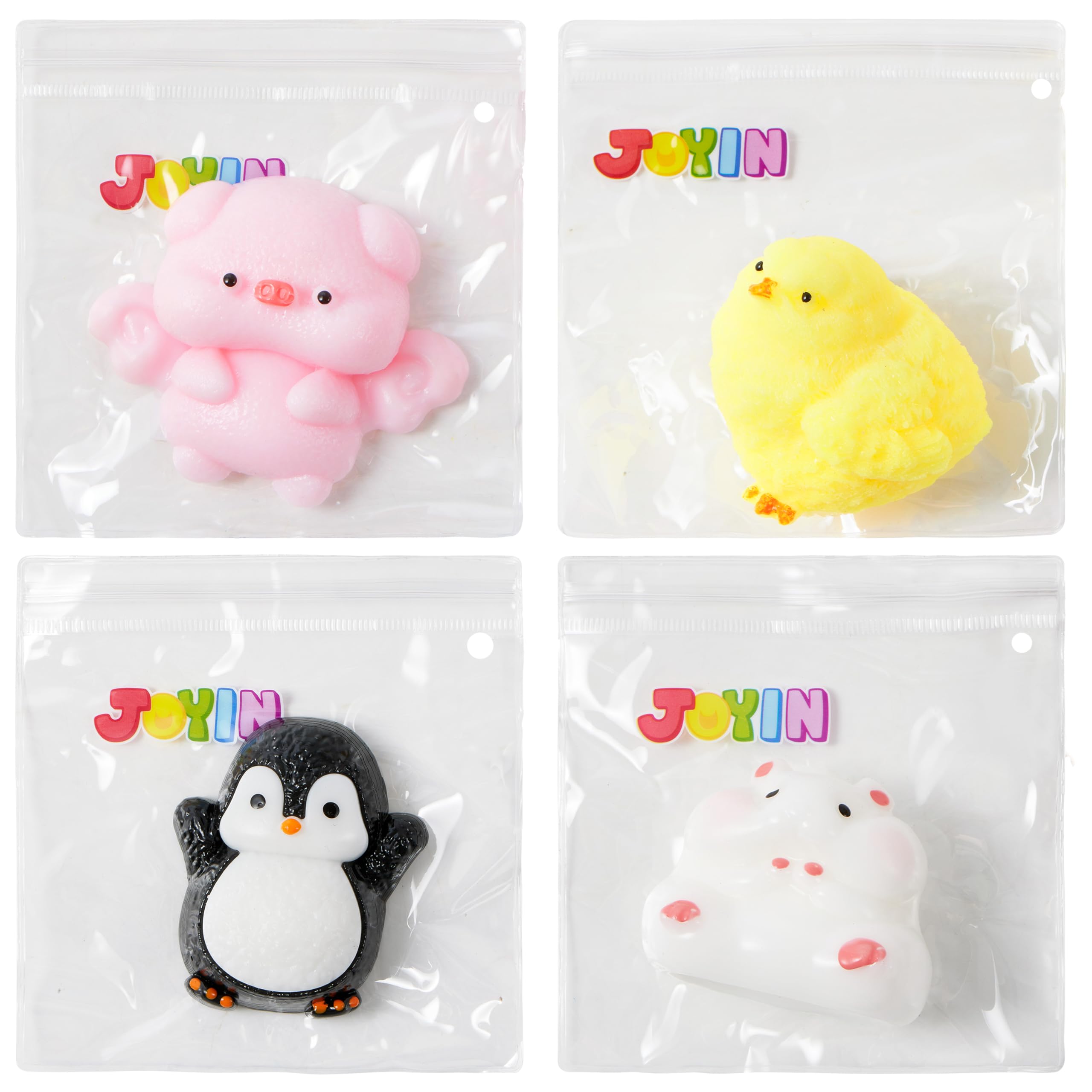 JOYIN 4 Pcs Animal Taba Toys, Ultra Soft Colorful Fufu Toys, Chick Taba Squeeze Toys for Adults Kids Basket Stuffers