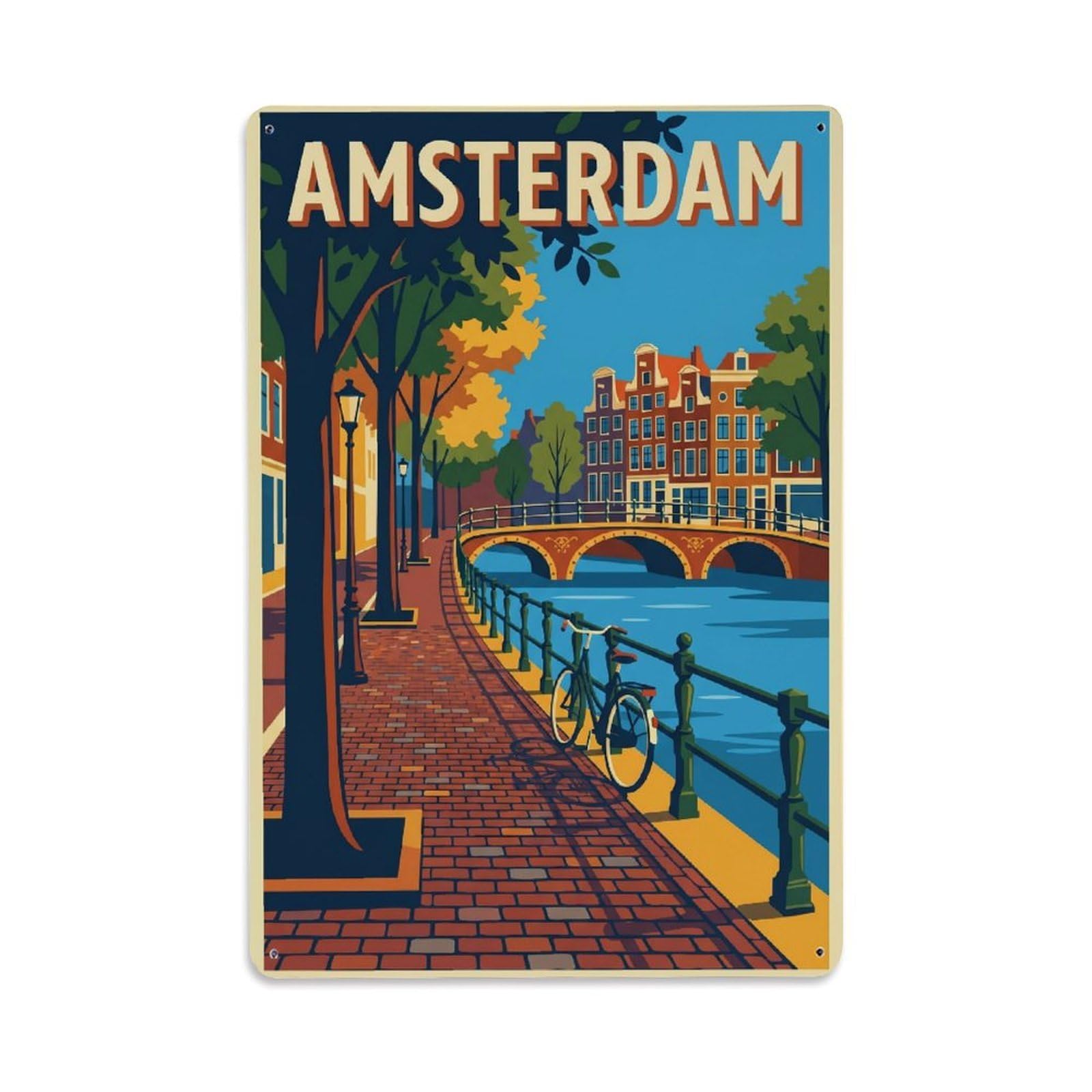 Vintage Travel Pathway Netherlands Cobbled Metal Tin Sign
