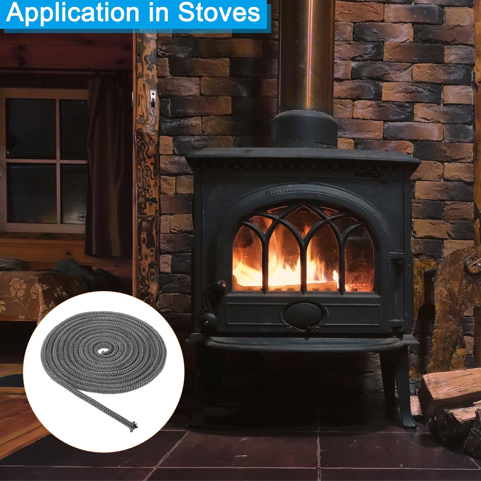 PATIKIL 2Pcs Guarnizione Per Stufa 10mm x 5 Metri Per Stufe Nero | Cordone Rotondo In Fibre Di Vetro Grafite, Resistente Ad Alta Temperatura, Porte Di Camini