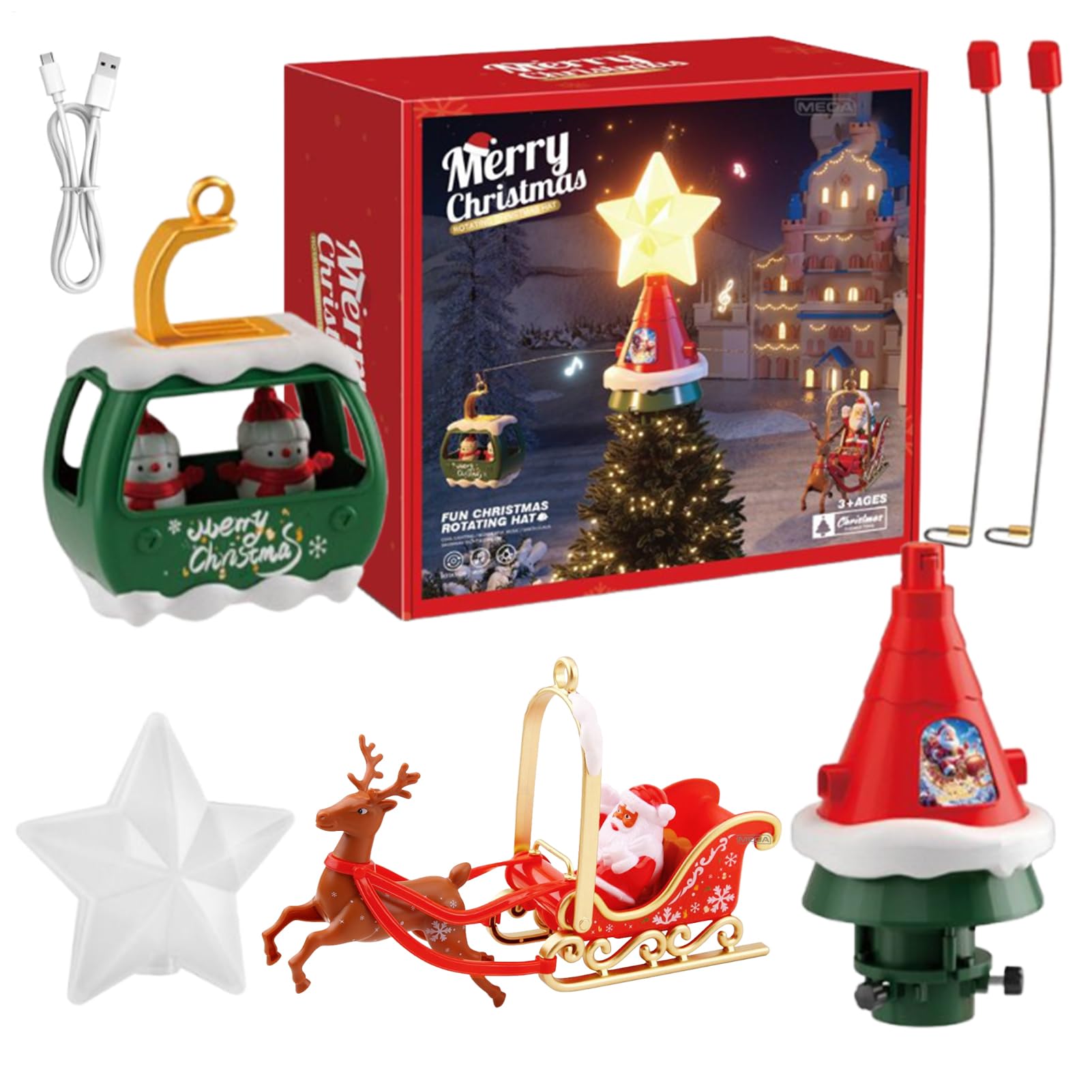 Puntale per Albero di Natale Illuminato - Ornamento Rotante Per | Punta 'Albero - Decorazione Per Cima ' Con LED E Musica Per Migliorare L'Atmosfera