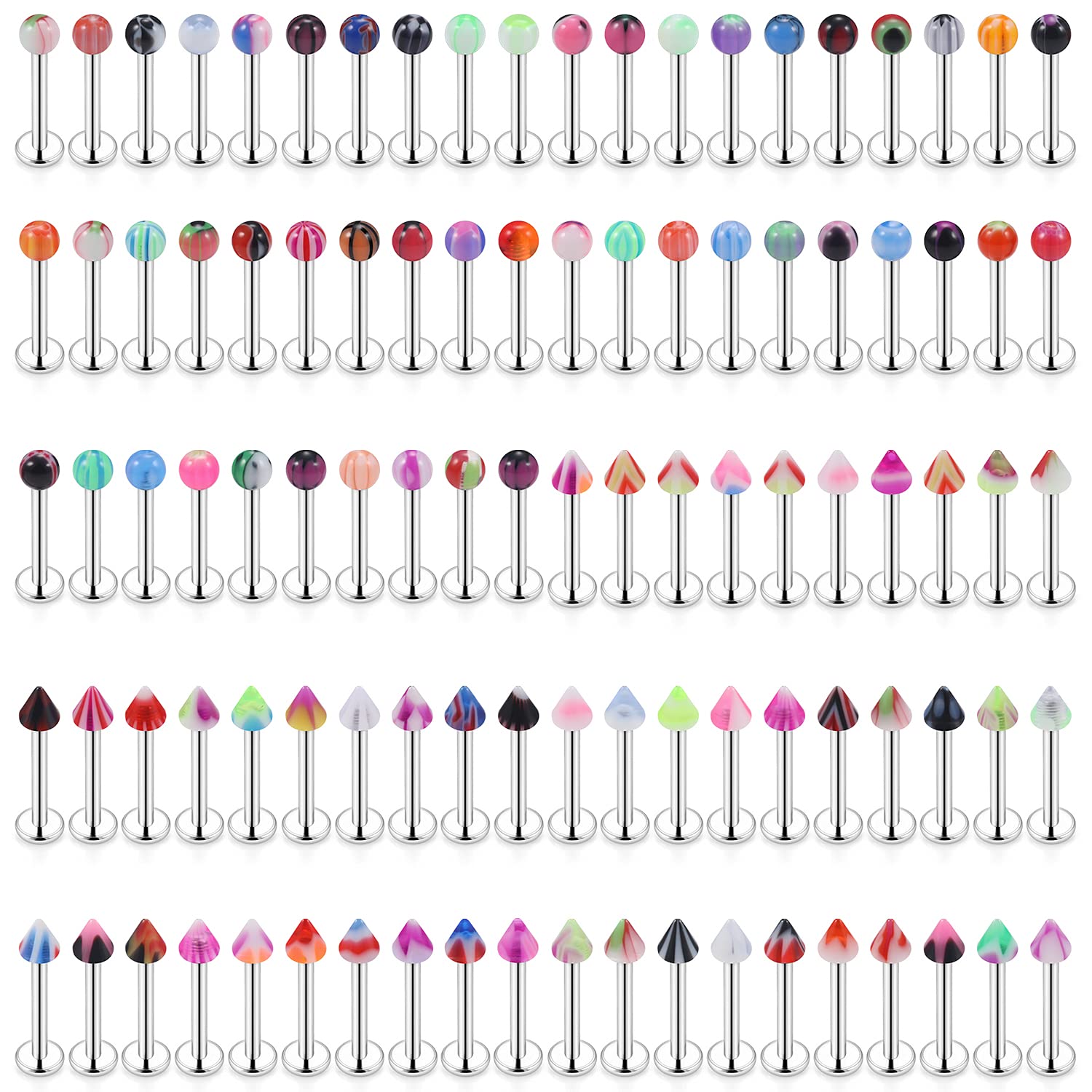 Heienngy 100PCS 16G Lip Rings Stainless Surgical Steel Labret Jewelry Monroe Lip Rings Nail Cartilage Tragus Helix Earrings Studs Nose Ring Medusa