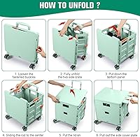 Vista 117 de FELICON SELORSS - Carrito plegable portátil con ruedas para subir escaleras y ruedas giratorias de 360°, mango telescópico, caja de plástico