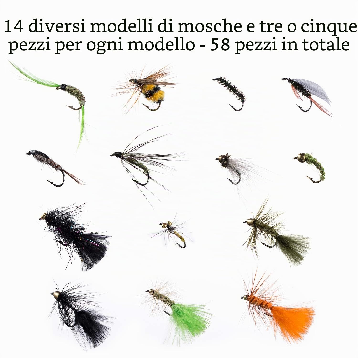 Bassdash Pesca Mosche Artificiali Esche Set Assortimento di Mosche Trota Bass con Fly Box Pezzi con Mosche secche/bagnate, ninfe, Stelle filanti, Popper