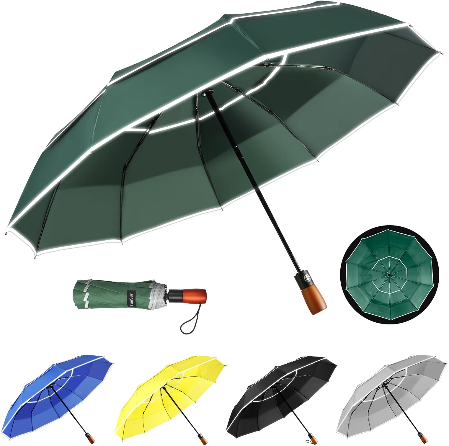 YumSurYumSur Automatic Windproof Umbrella,Compact Strong and Portable Umbrella, Double Canopy, Non-slip Handle, Travel Folding Umbrella with Reinforced Frame For Men & Women Raininy Days Night Time Use