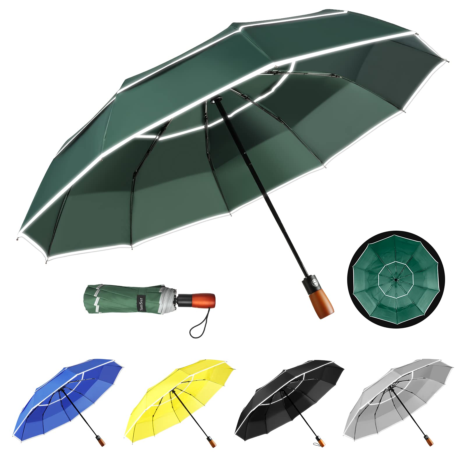YumSurYumSur Automatic Windproof Umbrella,Compact Strong and Portable Umbrella, Double Canopy, Non-slip Handle, Travel Folding Umbrella with Reinforced Frame For Men & Women Raininy Days Night Time Use