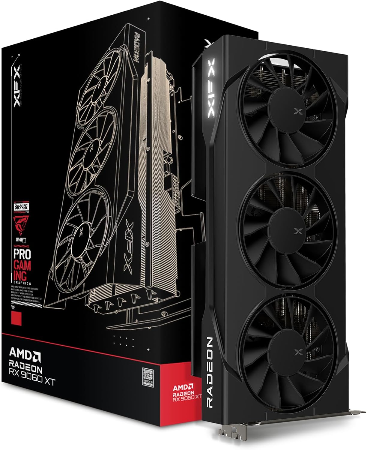 XFX Swift AMD Radeon RX 9060 XT OC Triple Fan Gaming Edition with 16GB GDDR6 HDMI 2xDP, AMD RDNA 4 RX 9060XT RX-96TS316BA