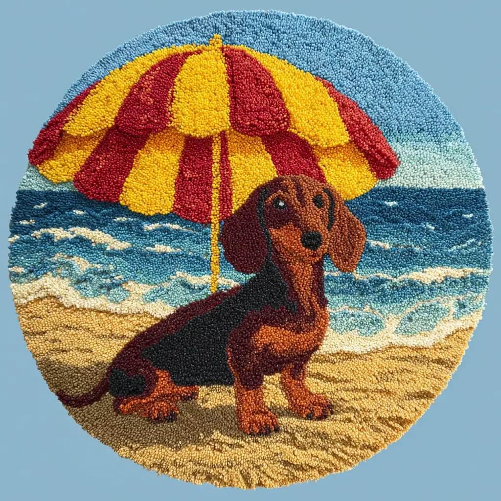 Round Latch Hook Rug Kits Dachshund For Adults And Starter 50*50Cm