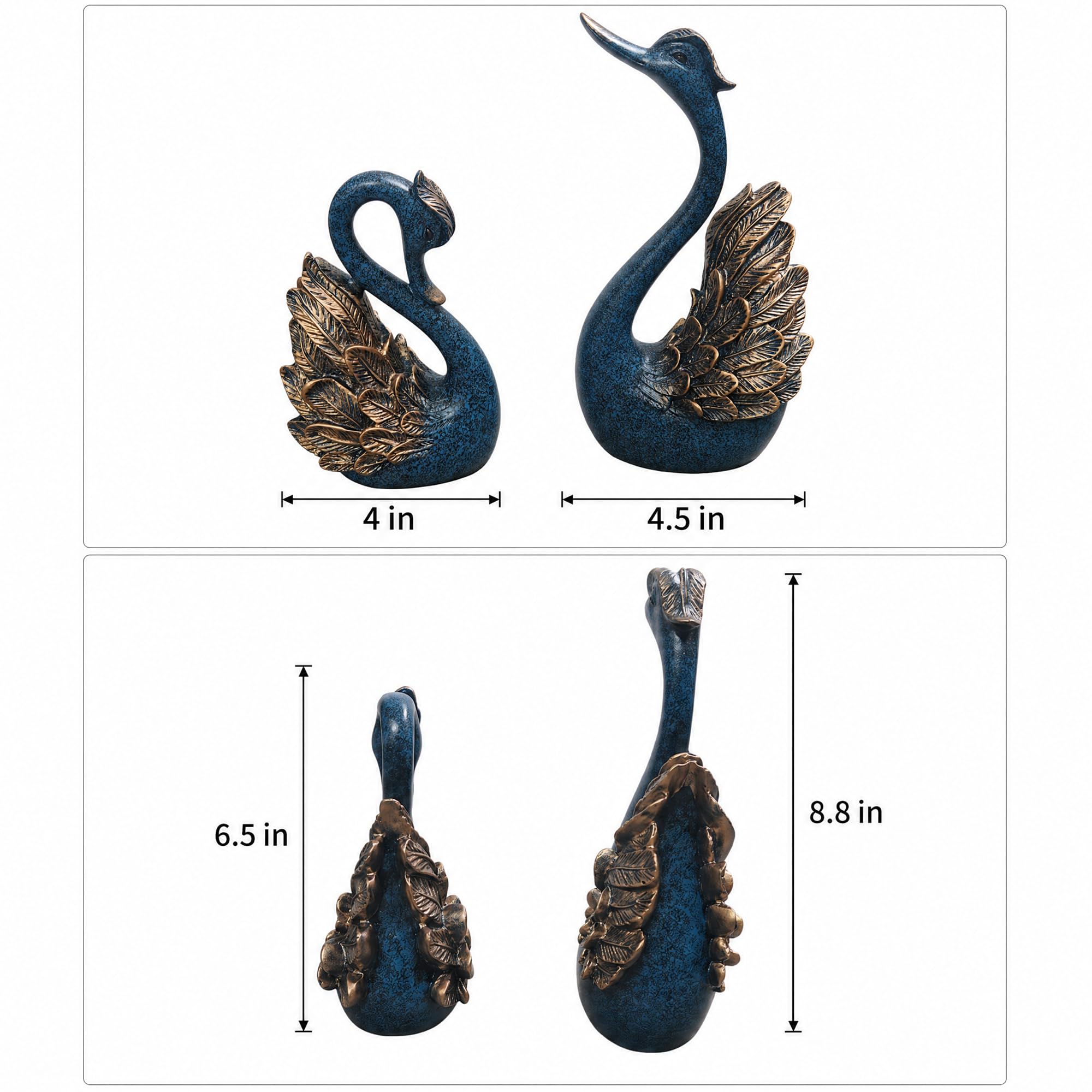 2 statue di cigni per la casa di coppia, decorazioni per la casa per soggiorno e accessori, sculture per la casa per tavolino da caffè, accenti decorativi per scaffali per libri (blu)