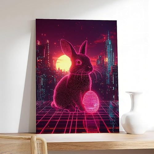 Miniatura 7 de Synthwave Easter Bunny Art  Neon Cyber Rabbit with Retro Easter Egg  Vaporwave 80s Sci-Fi Wall Print  Aesthetic Outrun Decor for Gamers & Retro