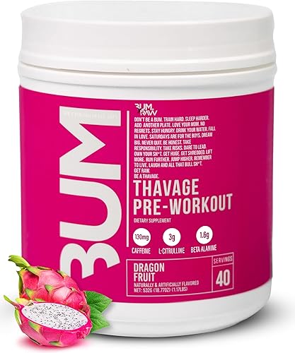 RAW Polvo Pre Entrenamiento, Thavage (Fruta del Dragón) - Suplemento Nutricional Deportivo de Chris Bumstead para Hombres y Mujeres - Cbum Pre
