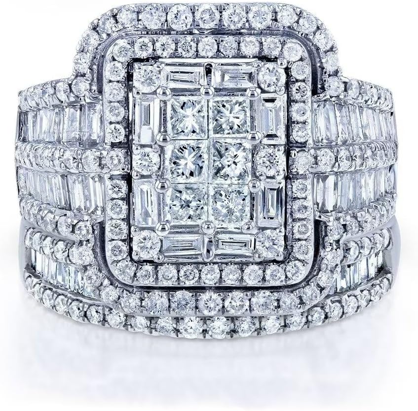 Luxury 925 Sterling Silver Exaggerated rhinestone ring set Bridal ring AAA Cubic Zirconia CZ Full Diamond Engagements Rings Wedding 2 Pcs Eternity Wedding Band Rings Jewelry Gift for Women - Image 2