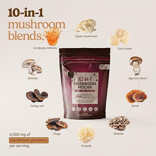 Miniatura 3 de Café instantáneo de hongos 10 en 1, café brasileño de hongos tostado oscuro instantáneo, mezcla de bebida de moca de champiñones con melena de león,