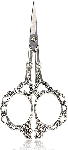 Tijeras vintage BIHRTC estilo europeo para bordado, costura, artesanías, trabajos de arte y uso diario, Plateado