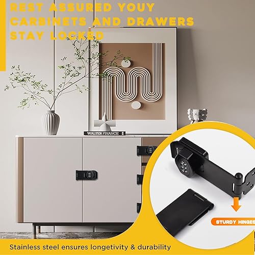 Miniatura 5 de Cerraduras giratorias con contraseña, paquete de 2 cerraduras de seguridad para puerta, cerradura de combinación de dígitos negros para puertas