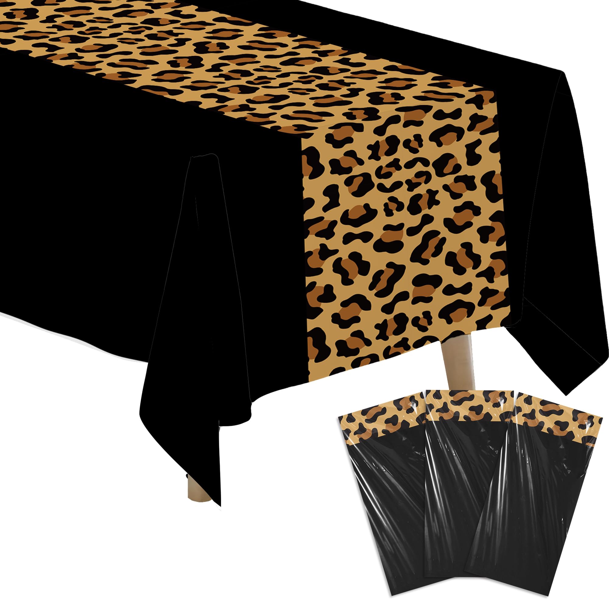 FVABO Cheetah Print Leopard Party Decorations Table Cloth, Black Leopard