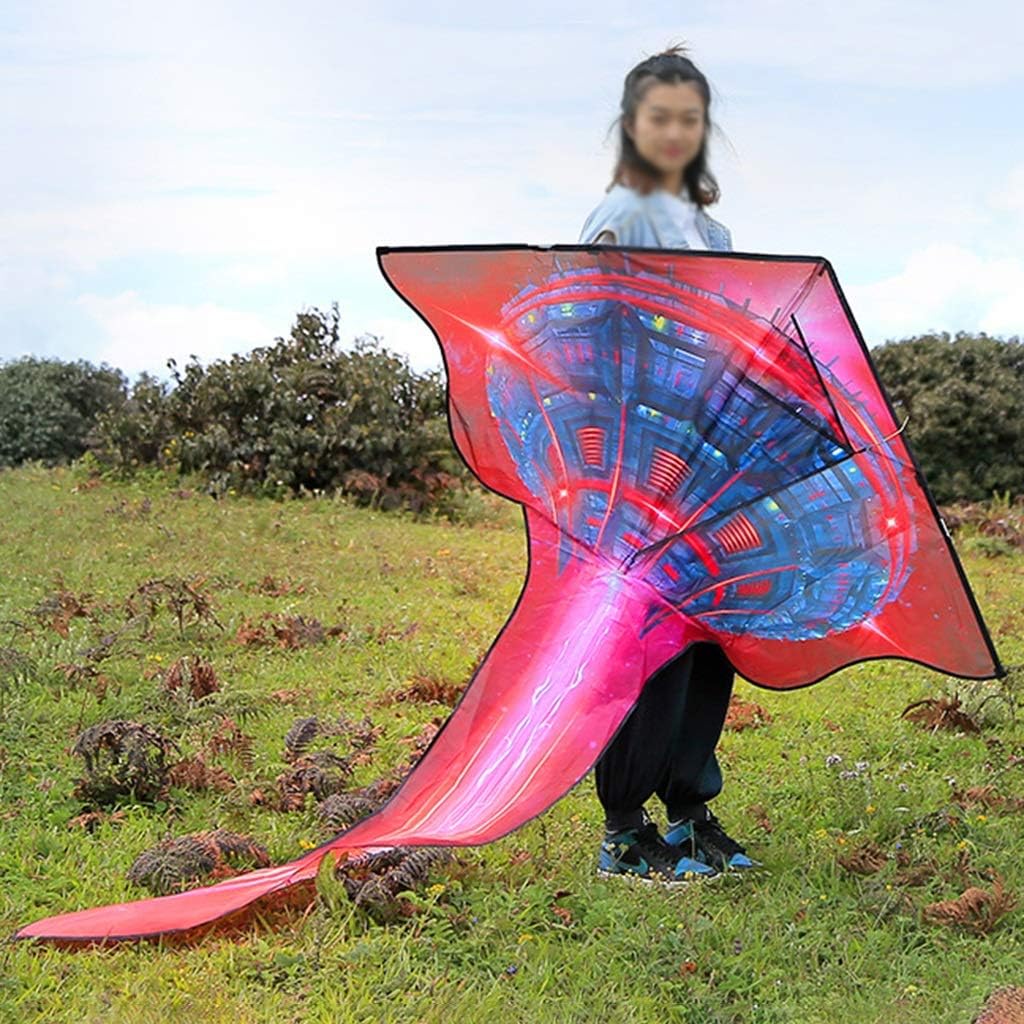 Flyer Kite Outdoor Large Creative Spaceship Kite Park Beach Adult Entertainment Aerial Game Tool Breeze Easy to Fly (Color: Red Size: 5.2ft+1312ft line) (Red 5.2ft+853ft line)