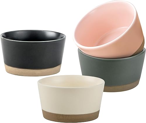 SYJAN HOME Ramekins - Juego de 4 tazones pequeños para sopa, crema brulee de cerámica, aptos para horno, salsas de inmersión, tazones pequeños para