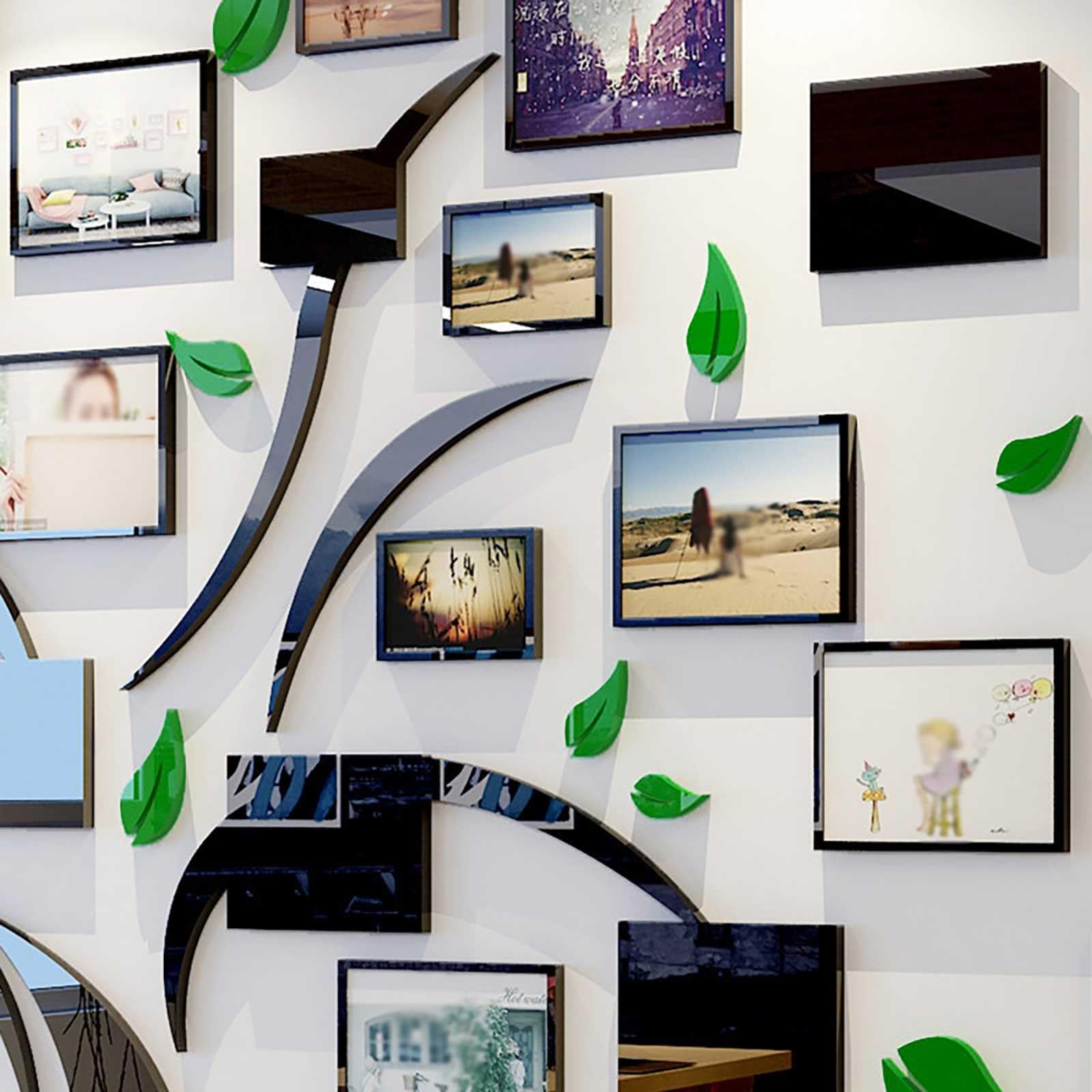 Wandtattoo 3D Stereo,Aesthetic Room Decor Abnehmbar Bilderrahmen Collage Für Verschiedene Szenarien,Fotowand Baum Wandsticker Mit 35 Pcs Bilderrahmen