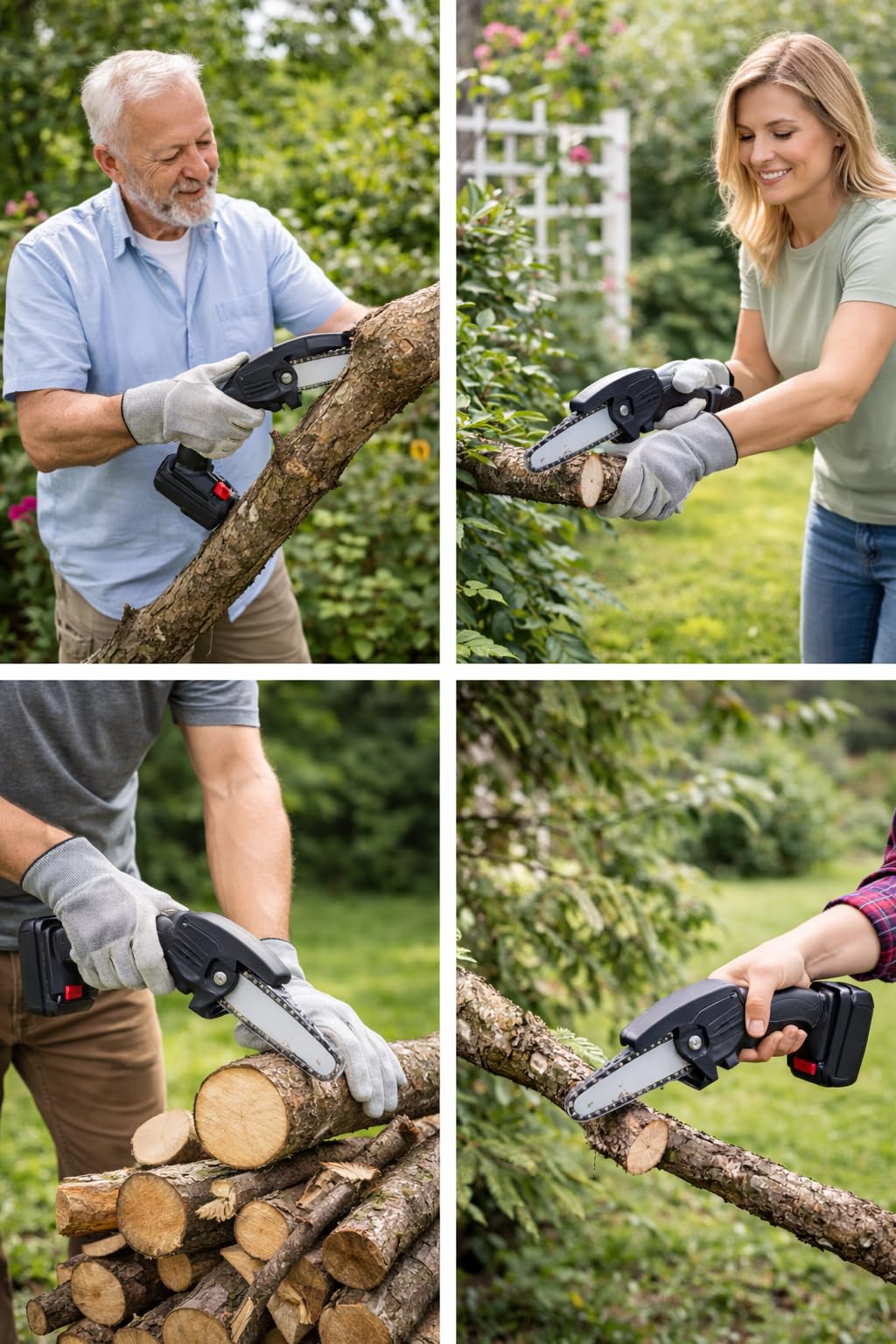 Mini Motosega a Batteria 4 Pollici per Potatura, Motosega Elettrica Portatile Compatta, Sega a Catena Manuale per Rami e Giardino, Leggera e Facile da Usare