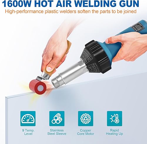 Miniatura 2 de Iglobalbuy Soldador de soldadura de plástico de aire caliente de 110 V 1600 W, pistola de soldadura de calefacción de PVC TPO de vinilo de aire