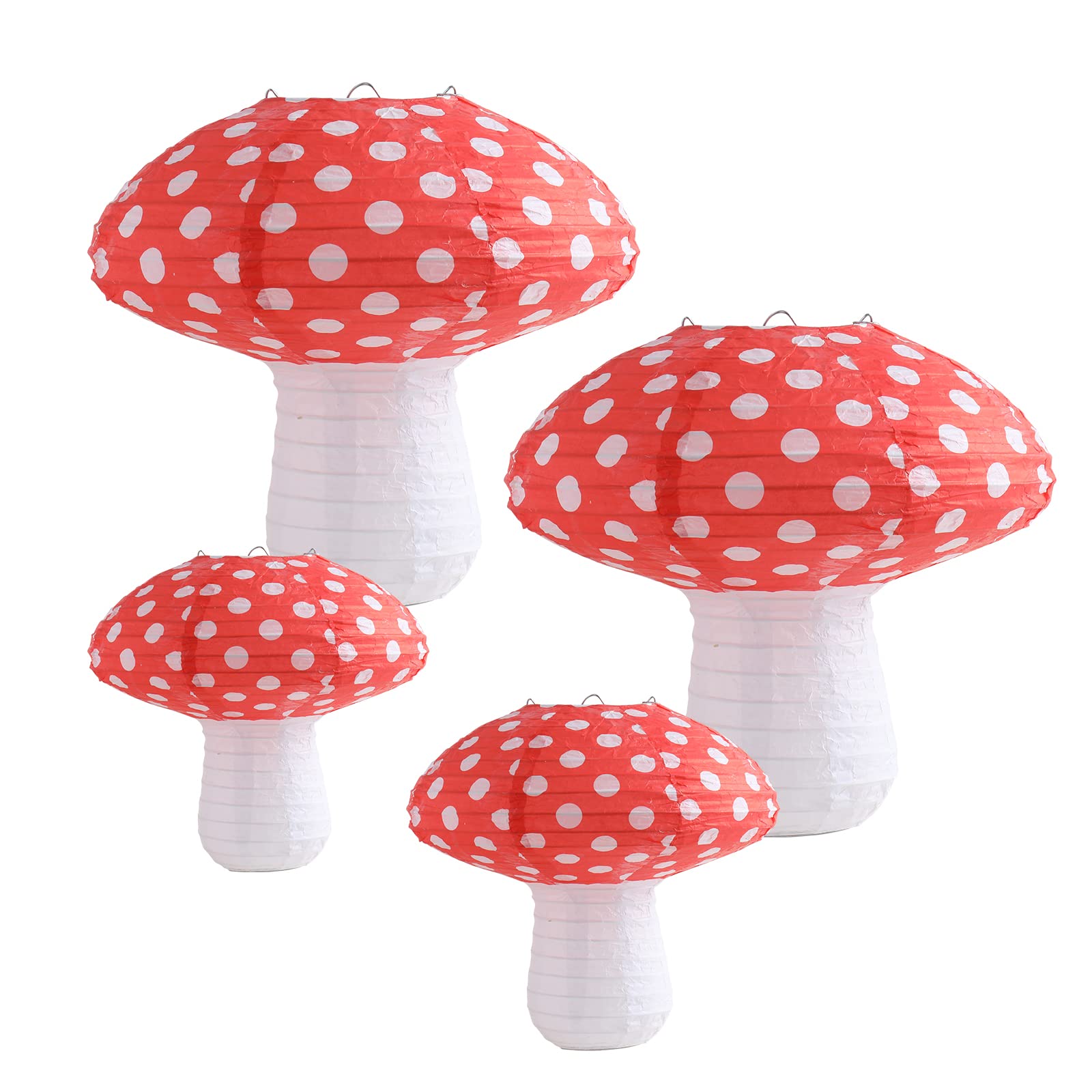 Mushroom Shaped Paper Lanterns,Easter Mushroom Hanging Lanterns,4 PCS Large Paper Lantern Mushroom Shaped Paper Lantern For Nursery Garden Christmas Halloween Party Decoration and Party Garden Wedding