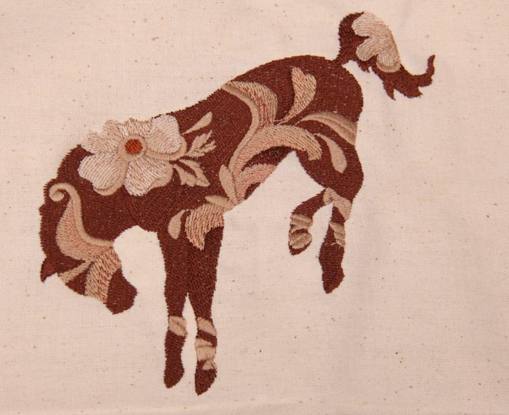 Bath Towel Set with Embroidered Leather Tooled Bronco - White Terry