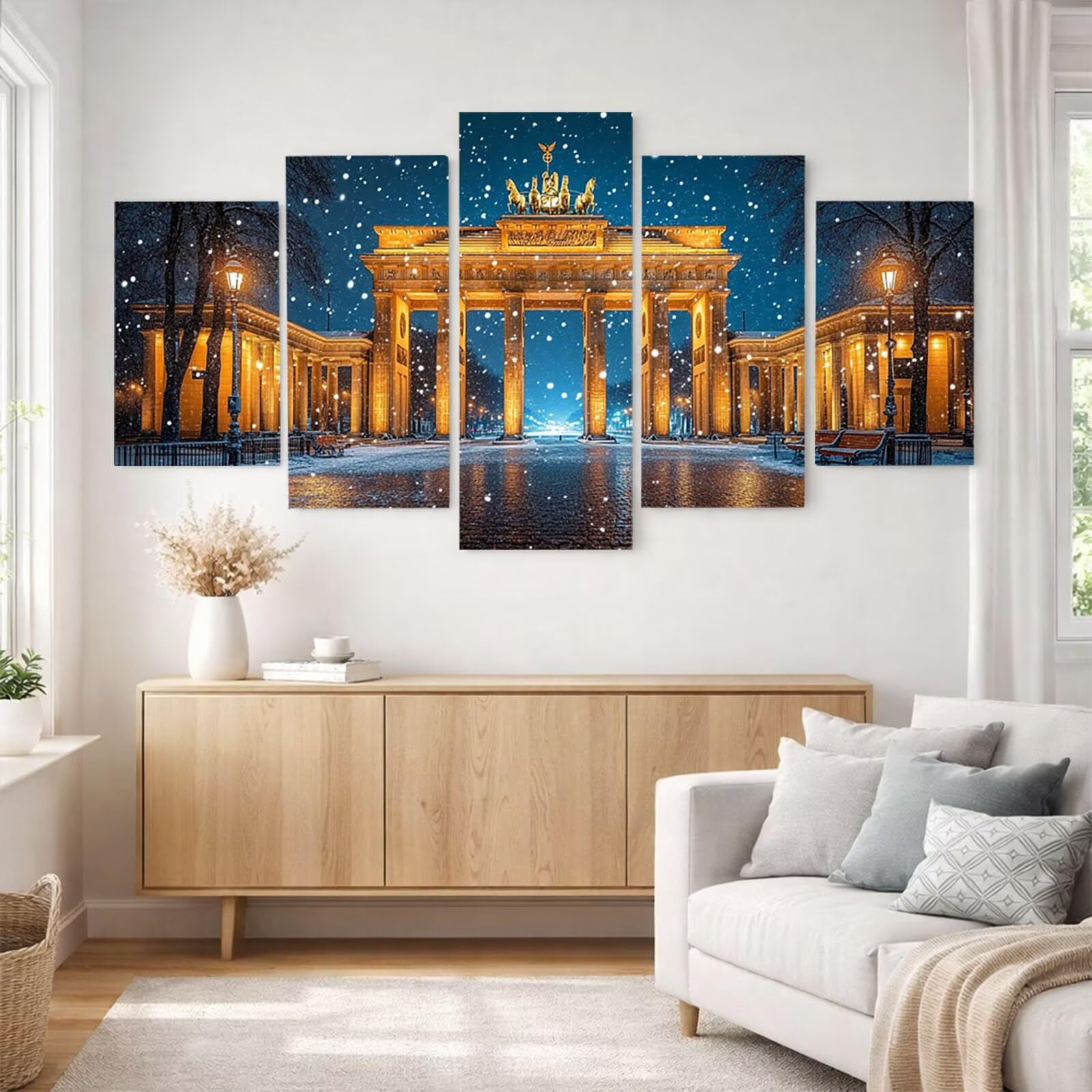 5 Pack Leuchtend Malen Nach Zahlen Erwachsene Berlin Gate YCBZ-1172 | DIY Set Erwachsene mit Pinselset Acrylfarben Set Fünf Leinwand zum Bemalen Winter für Deko Wohnzimmer Geschenke für Frauen
