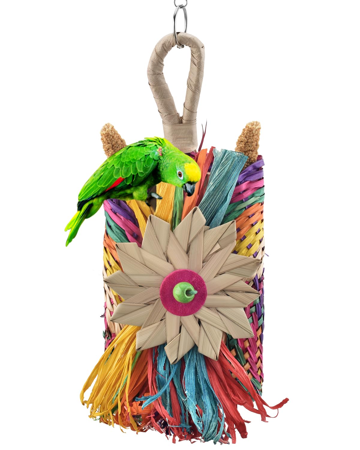 Bissap Bird Chew Toys, Parrot Foraging Shredder Colorful Natural Palm