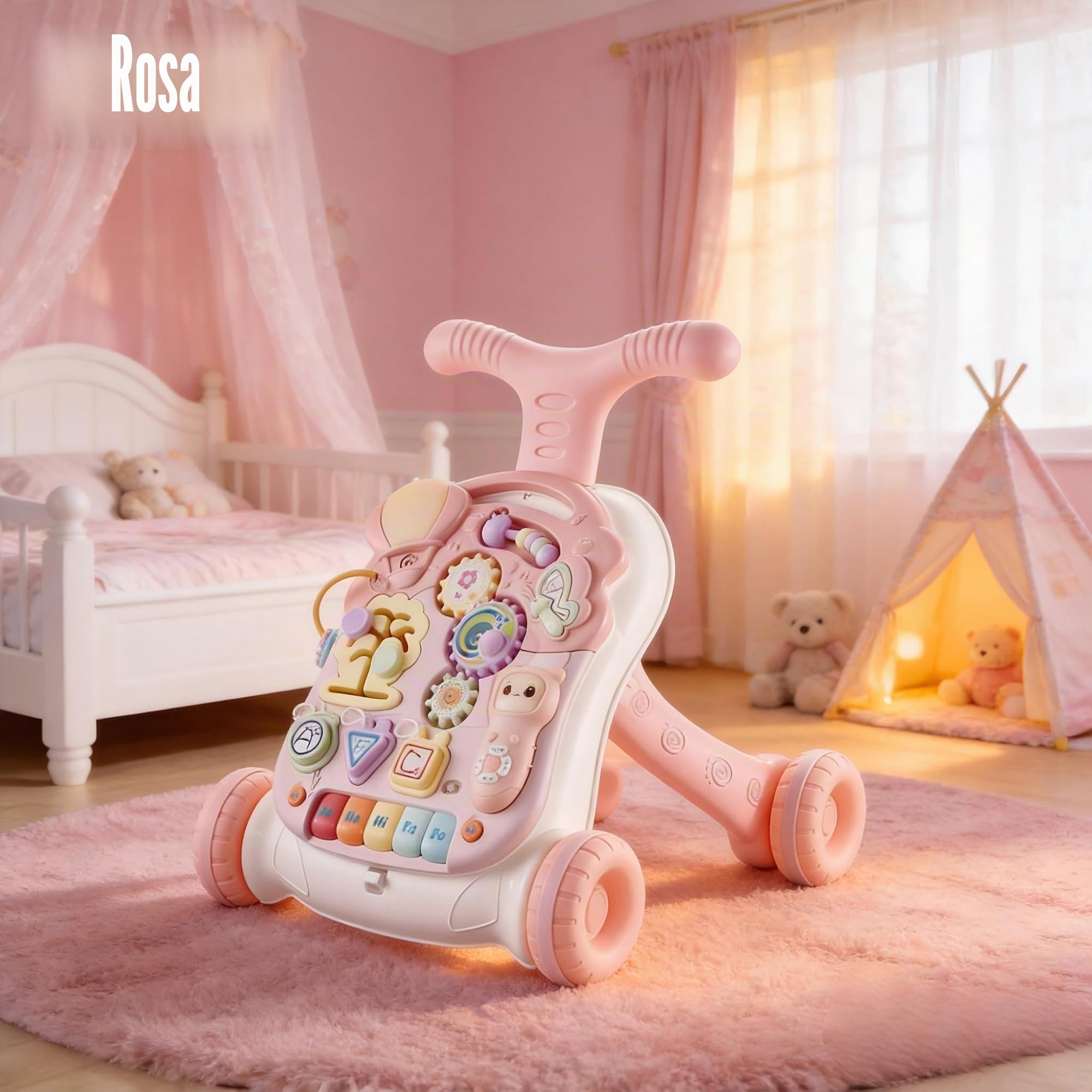 Primi Passi per Bambini, Centro attività precoce per bambini seduti e in piedi, regolabile Baby Walker (rosa)