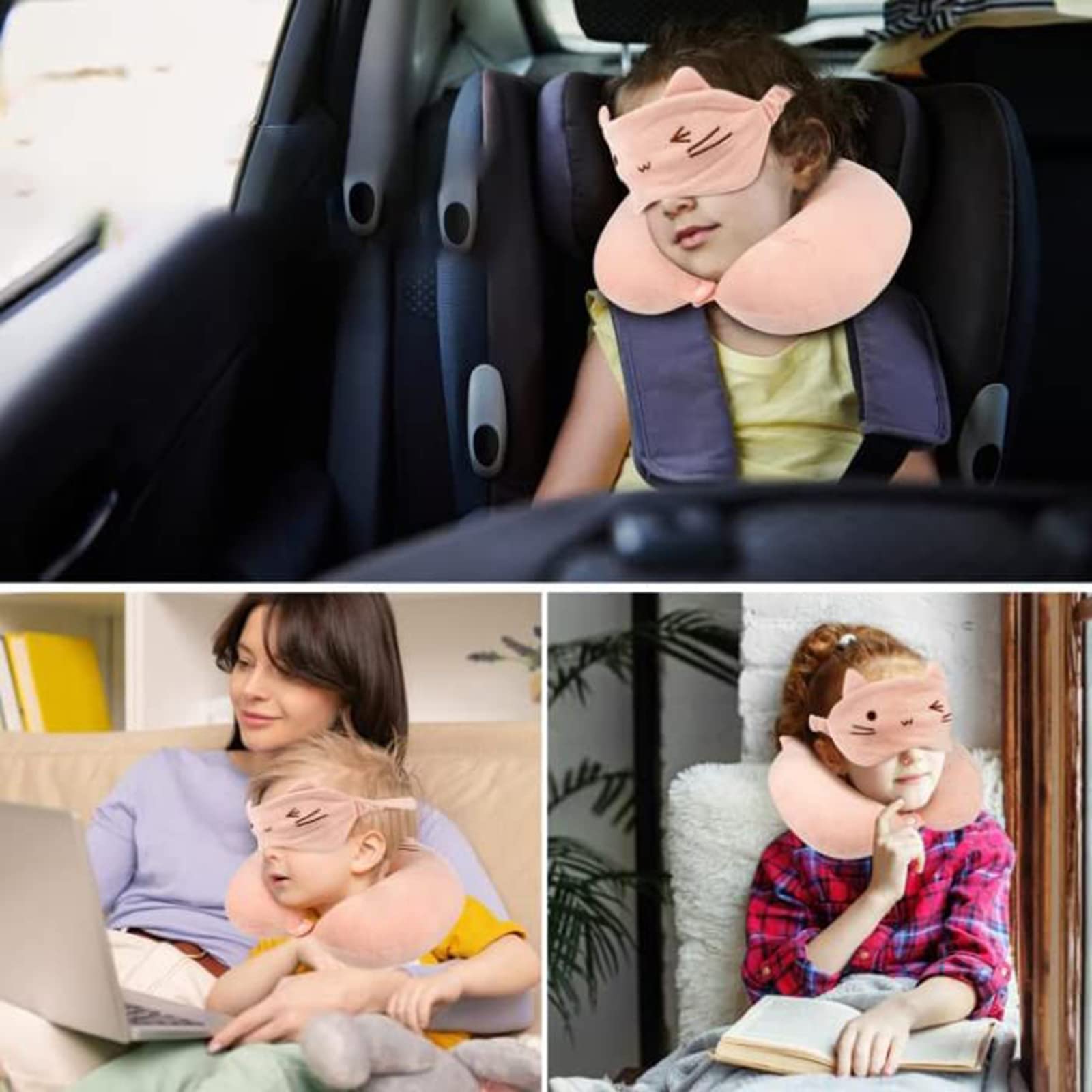 XINCHIA Travel Neck Pillow with Eye Mask U-shaped Head Neck Support Cushion High-density Memory Foam Filled Neck and Cervical Protector with Sleeping Eye Cover for Airplane Train Car Sleeping Reading - Image 4