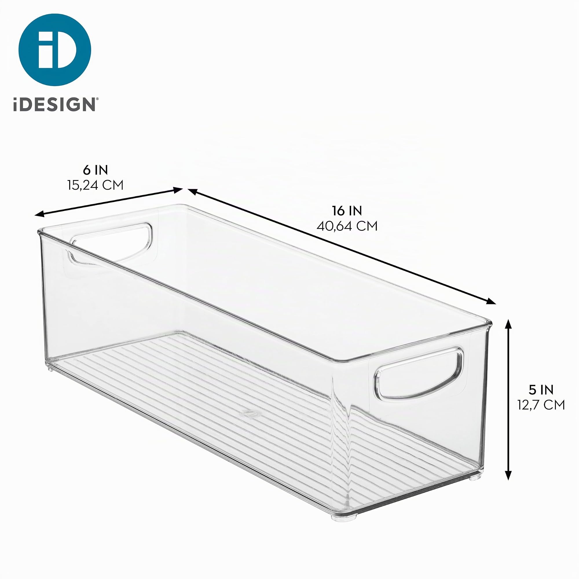InterDesign iDesign stapelbarer Vorratsbehälter aus Kunststoff, Aufbewahrungsbehälter mit Griffen für Schränke oder Kühlschrank, transparent, 4 Stück