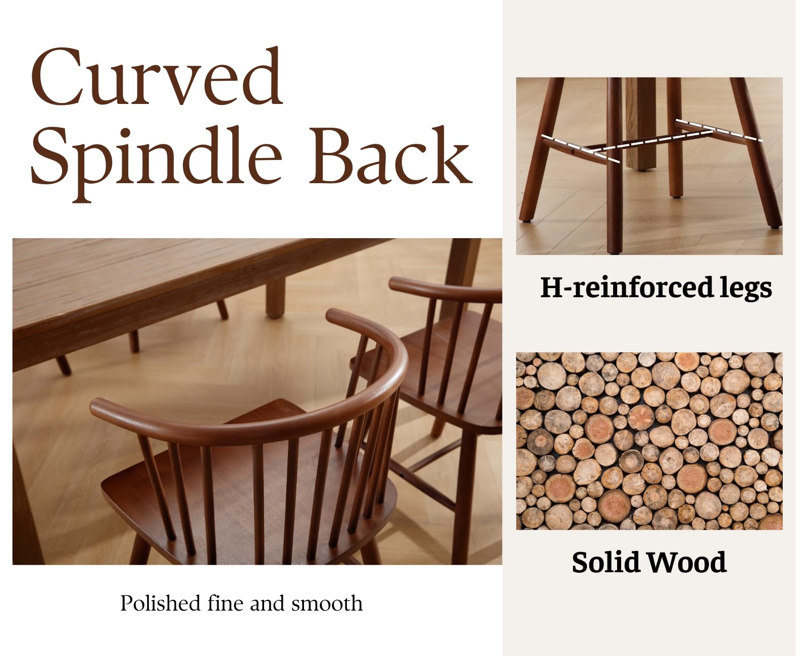 Walnut Dining Chairs Set 6 Farmhouse Spindle Arms Curved Back Windsor Brown image 3