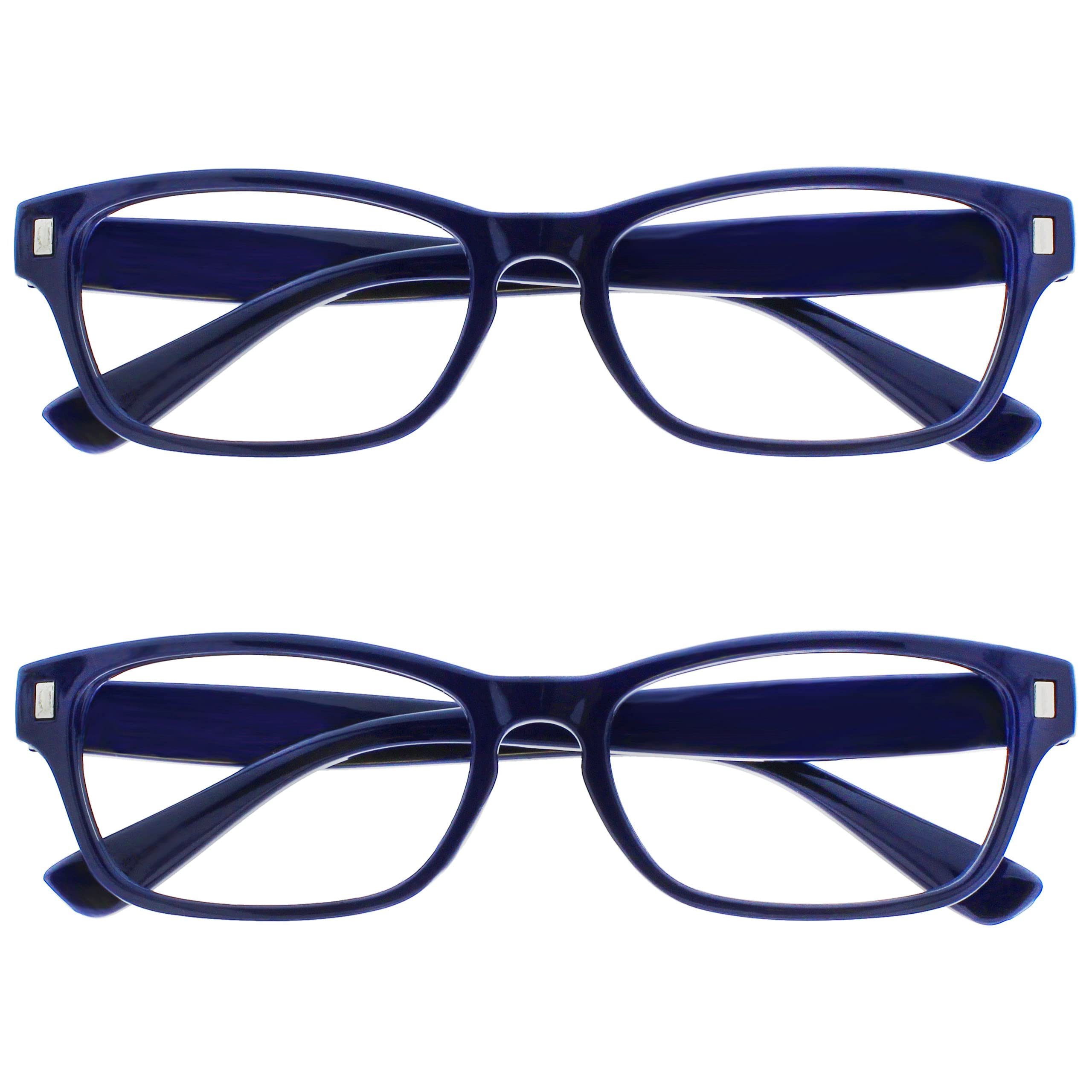 OPULIZE NET Reading Glasses for Women Men - Value 2 Pack - Vintage Inspired Square Frame with Iconic Front Detail - Scratch Resistant Lenses - Blue +1.00