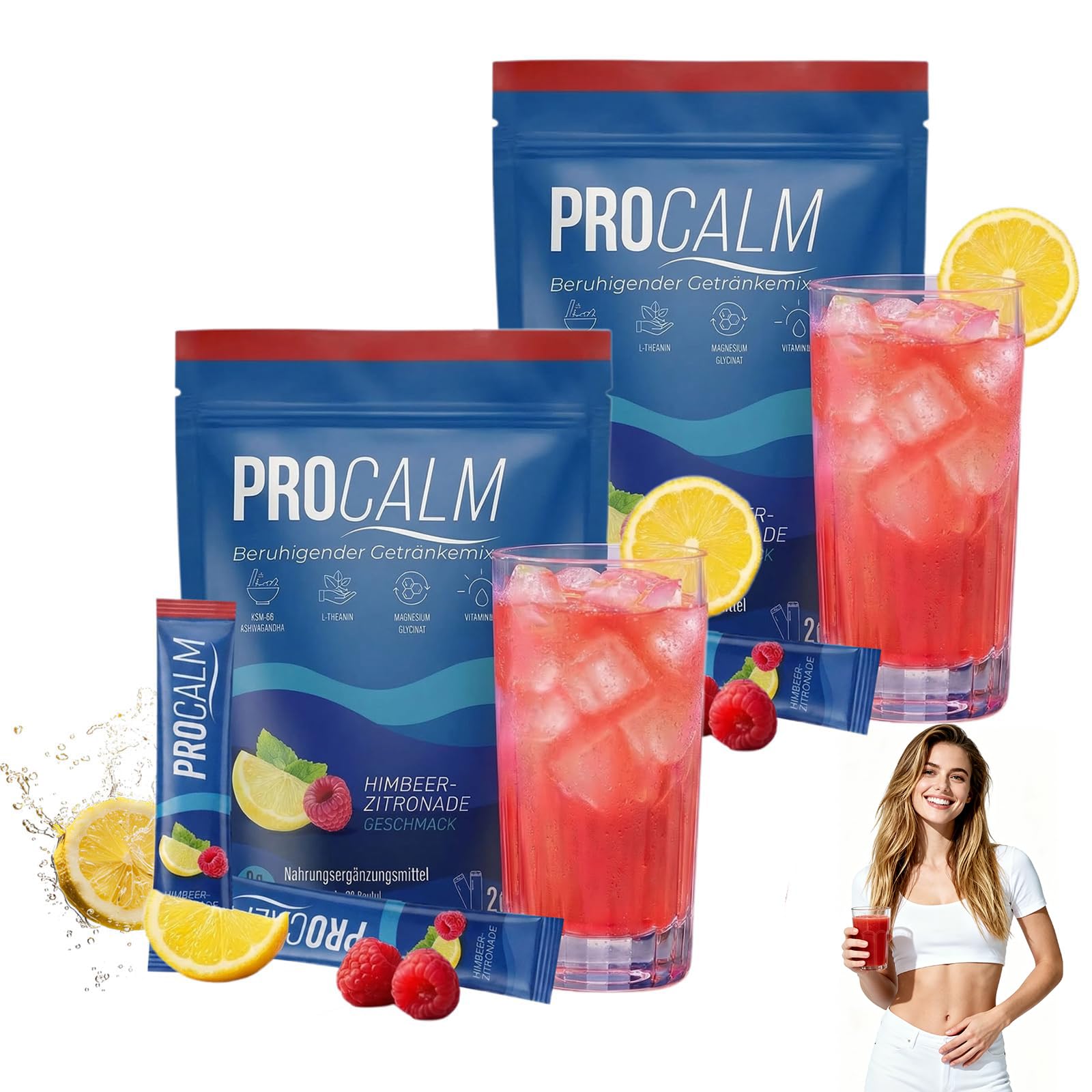 Procalm Cortisol Cocktail Pulver, 20 Stück Cortisol Senken Pulver zum Abnehmen, Jello Cortisol Cocktail in Einzelportionen, Einfach Zubereitet, Ideal für Alltag, Büro & Reisen (2 PCS)