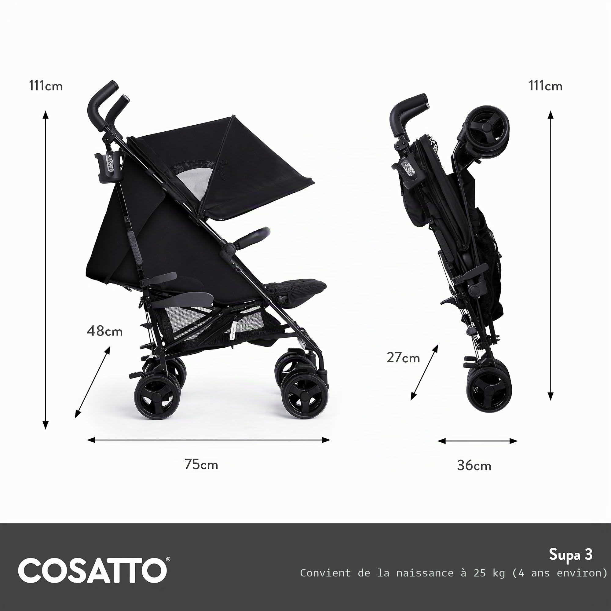 Cosatto Supa 3 Pushchair – Lightweight Stroller from Birth to 25kg - Compact Fold, Shopping Basket, Footmuff (Dragon Kingdom)
