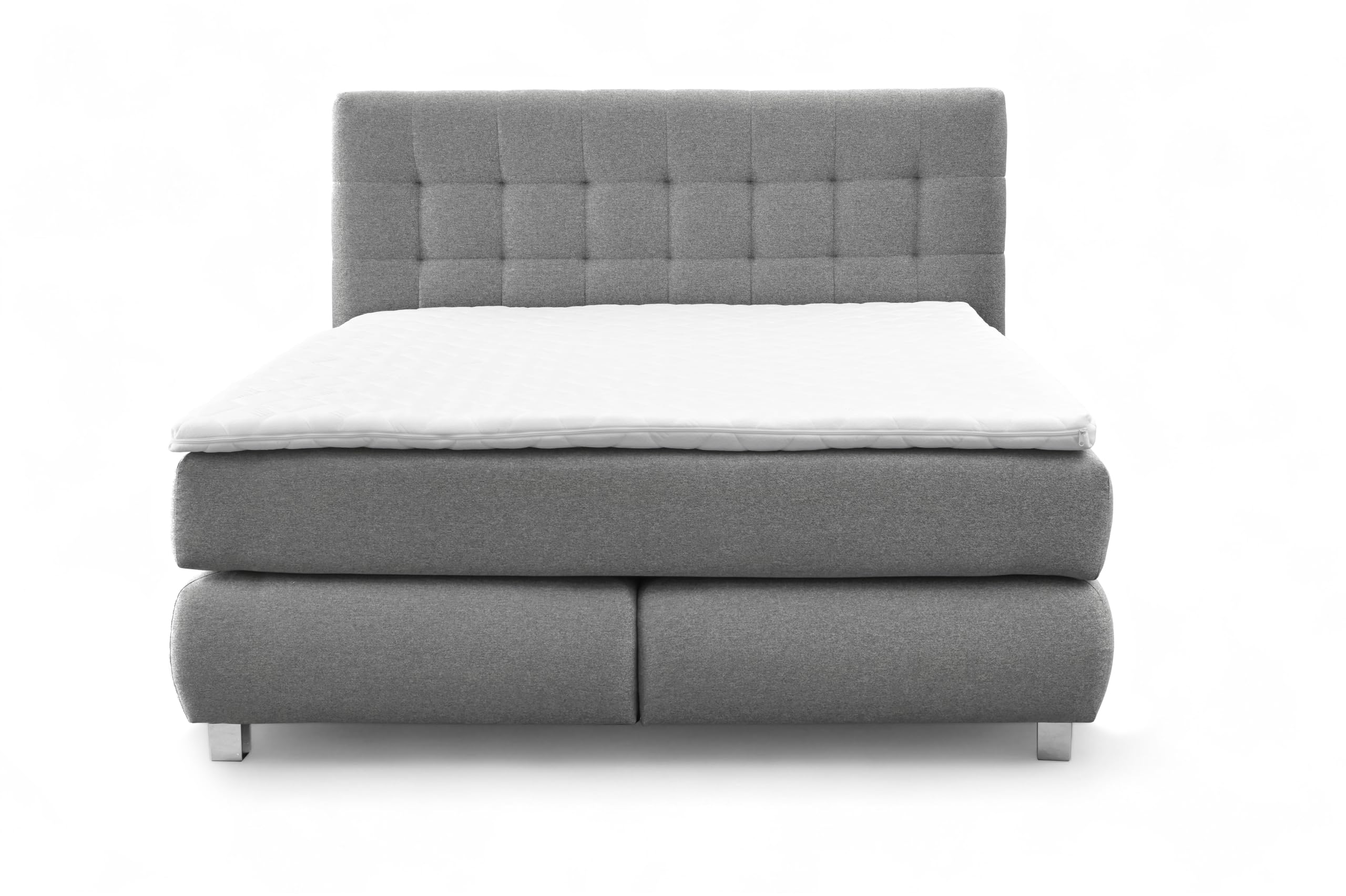 FURNISTAR Echtes Boxspringbett Blake mit Pocketmatratze und Bonellmatratze Familienbett mit Topper und Taschenmatratze Bett mit 2 Matratzen Polsterbett Schlafzimmer (180x200, Grau)