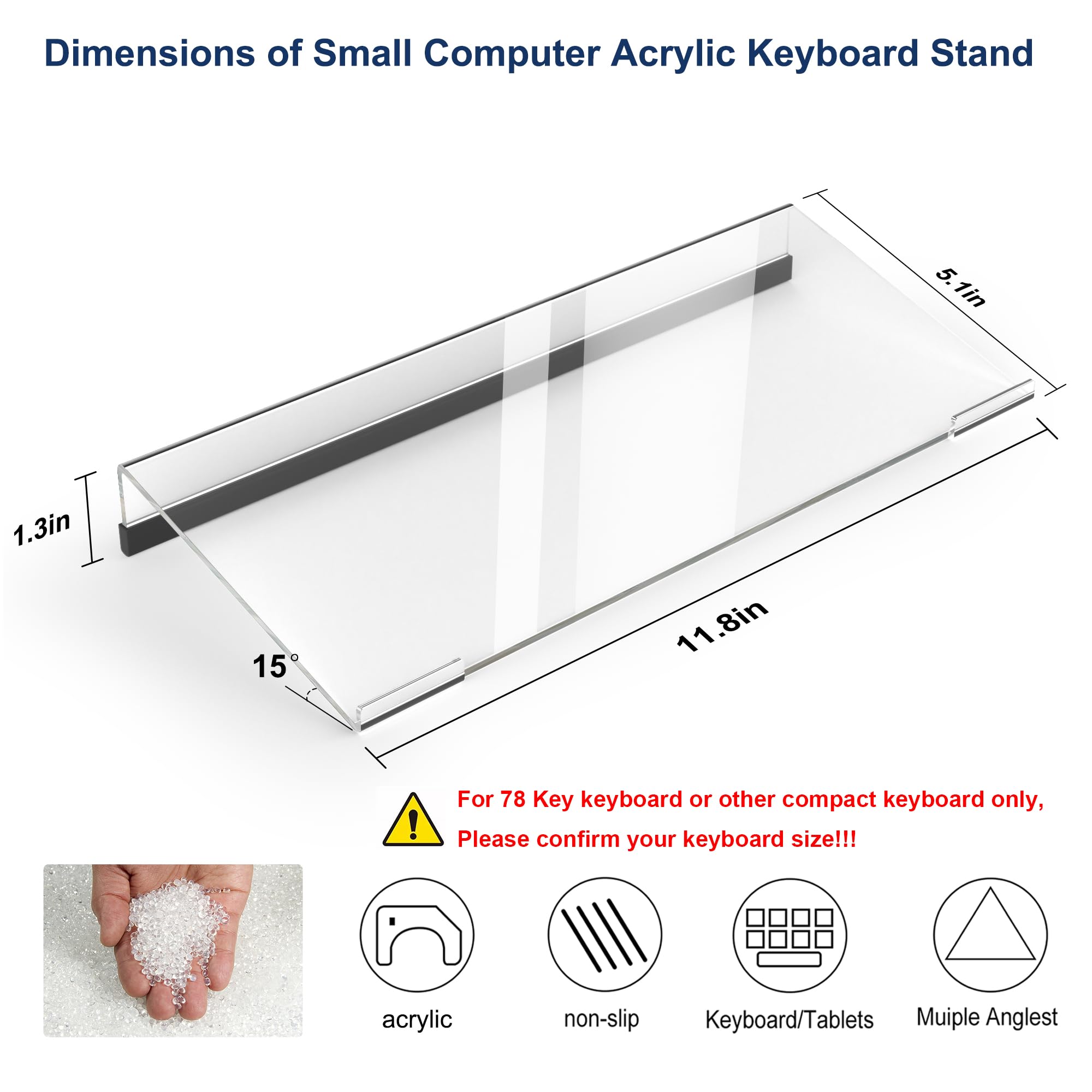 Small Computer Acrylic Keyboard Stand, 11.8 x 5.1 Inch- keyboard stand for desktop for 78 Keys Keyboard, Acrylic Keyboard Riser Lift for Desk, keyboard Holder for Mini, Apple Magic Keyboard