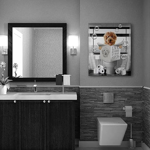 Miniatura 2 de Divertido perro sentado en el inodoro, decoración de baño, arte de pared, cuadros de perros en blanco y negro, pintura de animales para baño, baño,