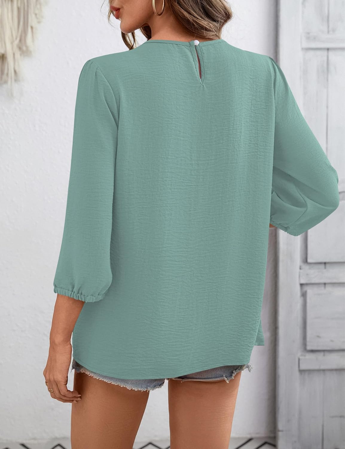 Ivicoer 3/4 Length Sleeve Womens Tops Crewneck Dressy Casual Chiffon Blouses Flowy Lace Boho Clothing Trendy 2026 - Image 3