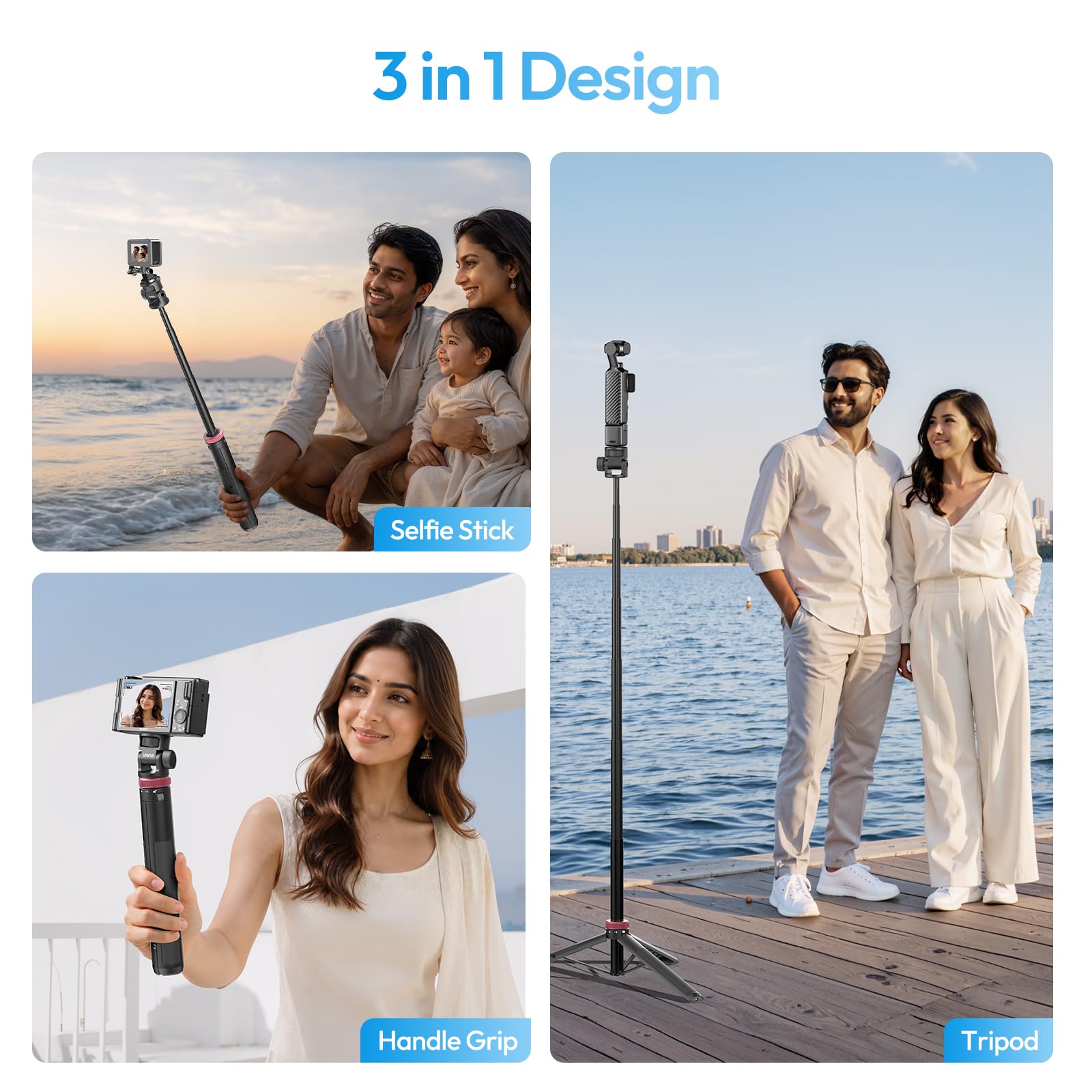 Ulanzi MT-71 Trépied à Selfie pour caméra 150 cm Longueur Invisible Extensible Poignée Portable léger 7 Sections pour Action Camera Hero 11 10 9 8 7 Noir/insta360 One DJI Action