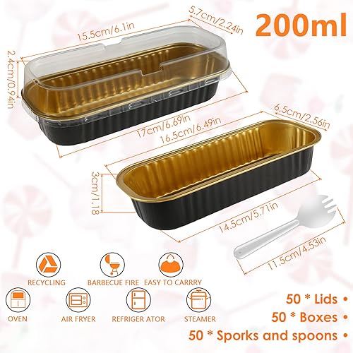 Miniatura 2 de 150 moldes para hornear mini pan con tapas y cucharas, moldes antiadherentes para hornear de 6.8 fl oz, moldes para pan de papel de aluminio