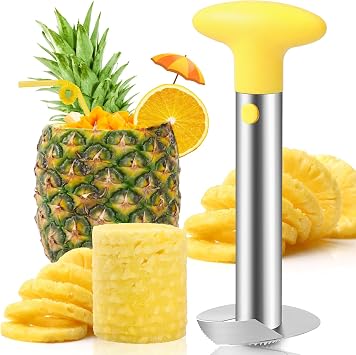 AUBENR Premium Pineapple Corer and Slicer Tool - Sharp Pineapple Cutter with Serrated Tips - Easy to Use and Clean - Stainless Steel Core Remover for Pineapple - Core Fruits with EaseYellow