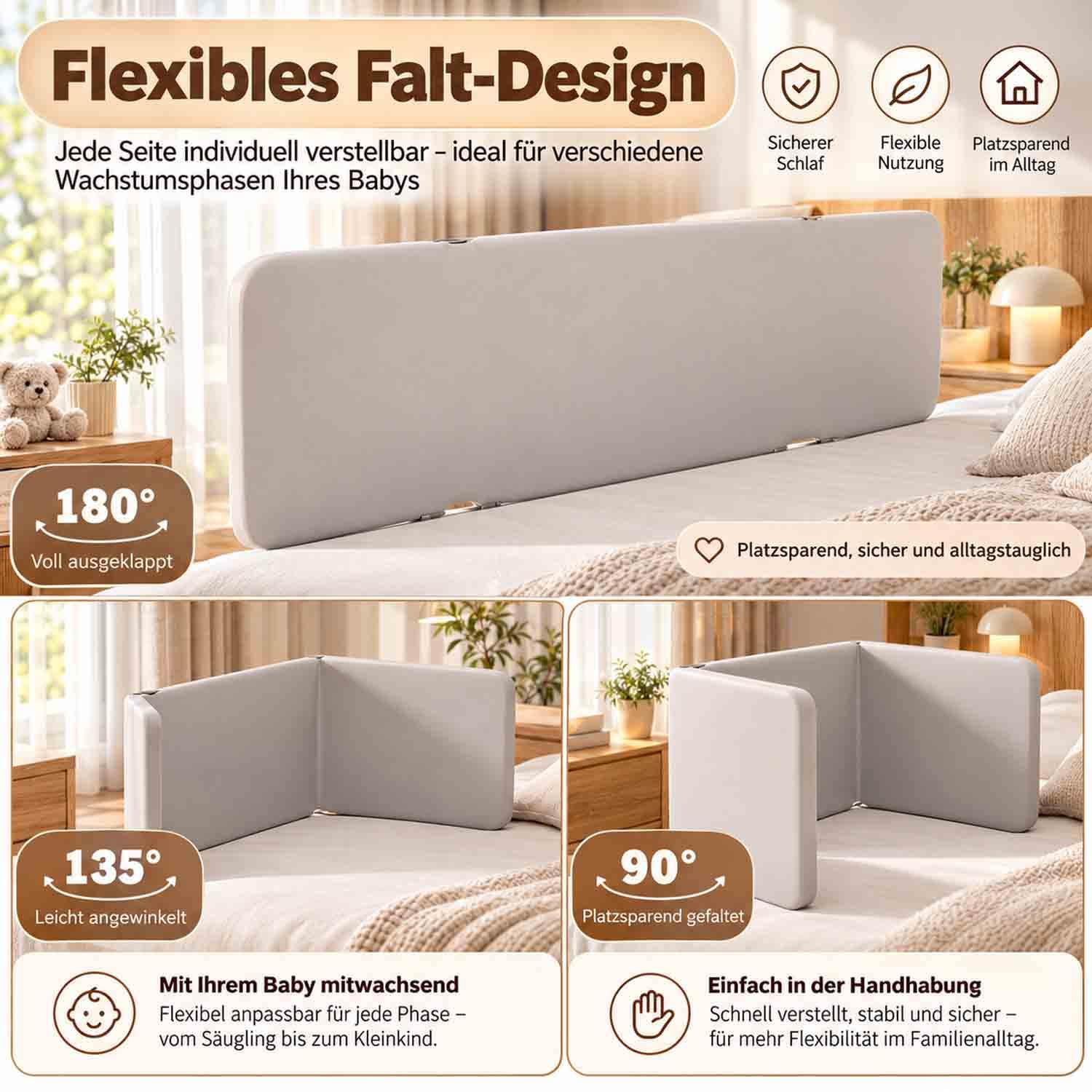 Barriera anticaduta per letto, 150 cm, per bambini, pieghevole da 0