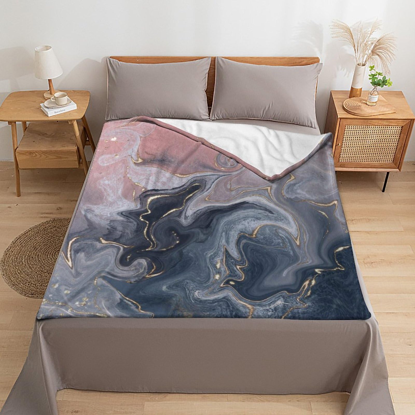 Manta de felpa, color rosa, negro, gris, mármol, suave, esponjosa, acogedora, manta de franela para todas las estaciones, para sofá cama, 60 x 80 pulgadas